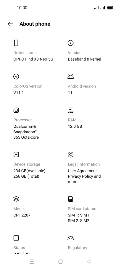 Your phone's software version is displayed below Android version.