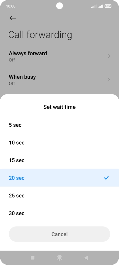If you divert missed calls, you need to select a delay for the divert. Press the required delay and follow the instructions on the screen to select a delay for the divert.