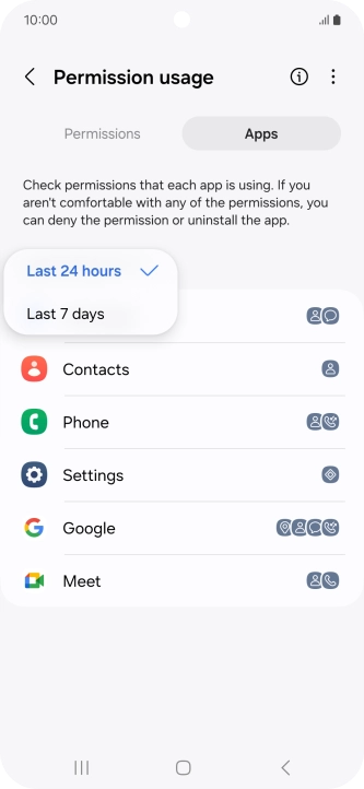 Press the required setting.