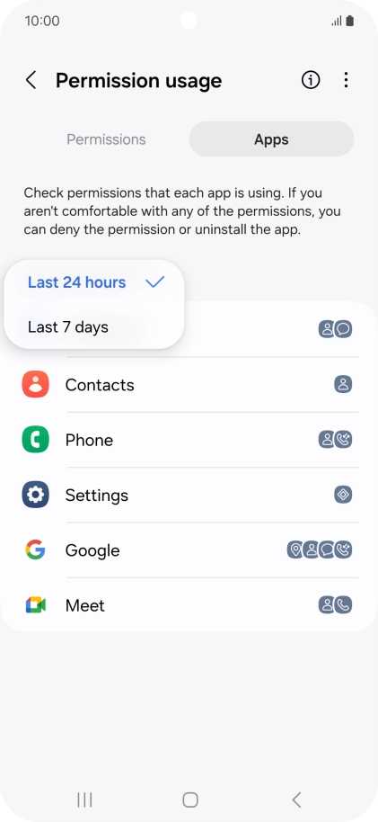 Press the required setting.