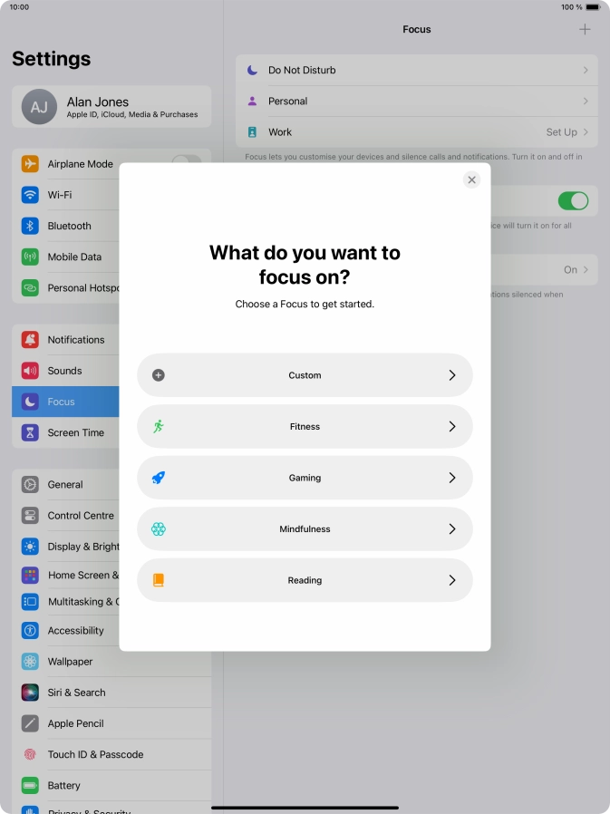 Press the required focus mode and follow the instructions on the screen to add the selected focus mode.