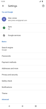 Press Privacy and security.