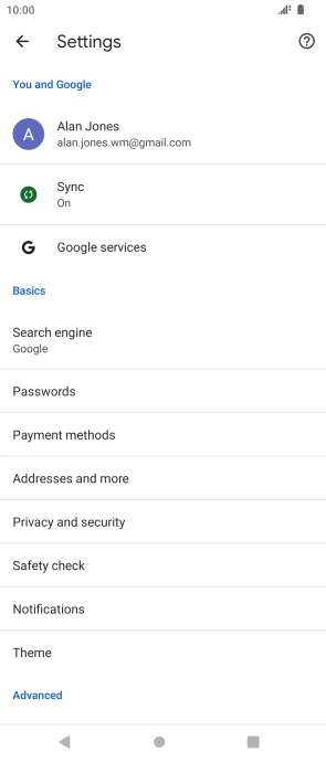 Press Privacy and security.