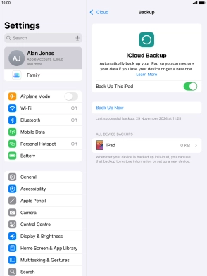 Press Back Up Now and wait while the tablet memory is backed up.