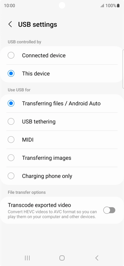 Press Transferring files / Android Auto.