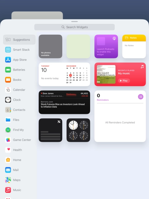 Press the required widget. Press the required widget.