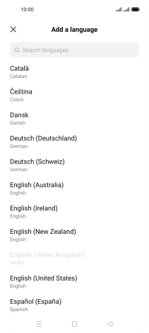 Press the required language to add it to the list of phone languages.
