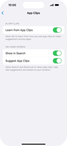 Press the indicators next to the required settings to turn them on or off.