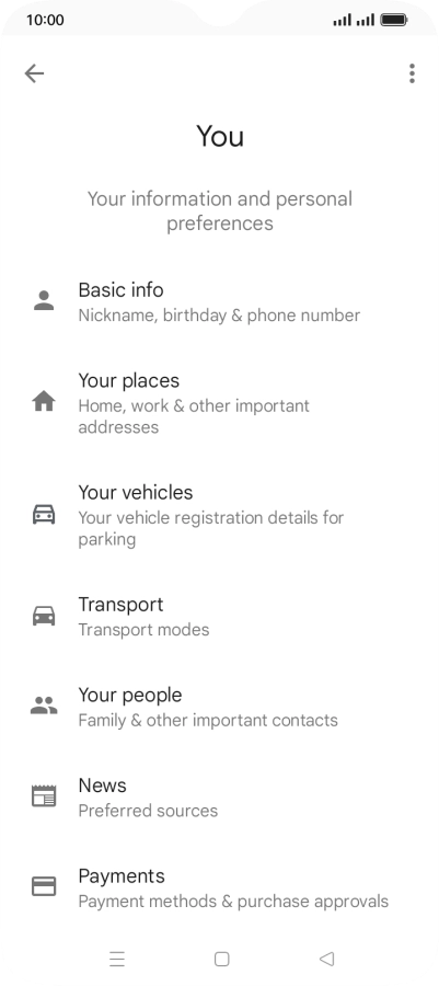 Press Basic info and follow the instructions on the screen to select phone owner settings.