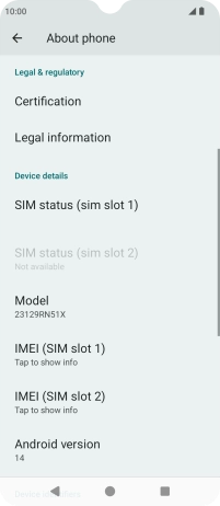 Your phone's software version is displayed next to Android version.