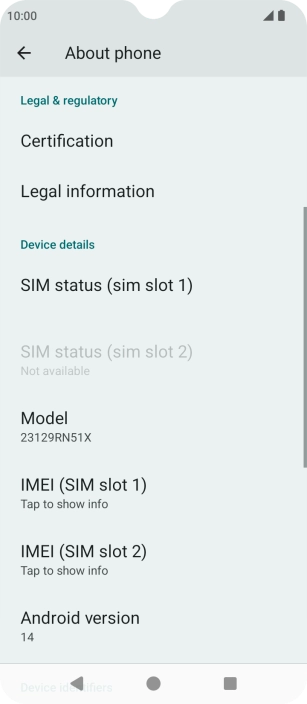 Your phone's software version is displayed next to Android version.