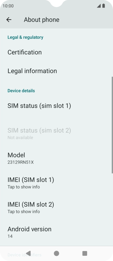 Your phone's software version is displayed next to Android version.