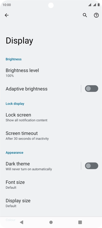 Press Screen timeout.