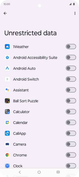 Press the indicators next to the required apps to turn the function on or off.
