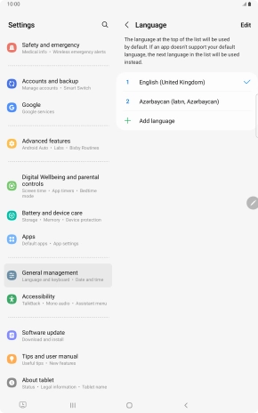 To subsequently select another language as the default language, press the required language.