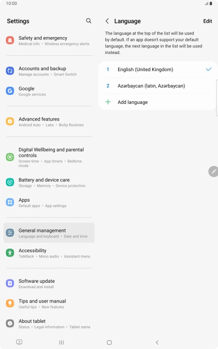 To subsequently select another language as the default language, press the required language.