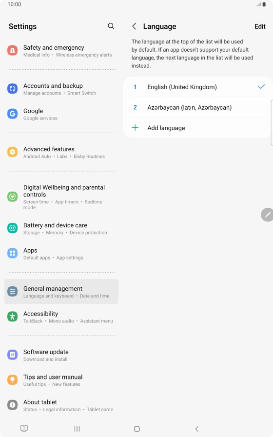 To subsequently select another language as the default language, press the required language.