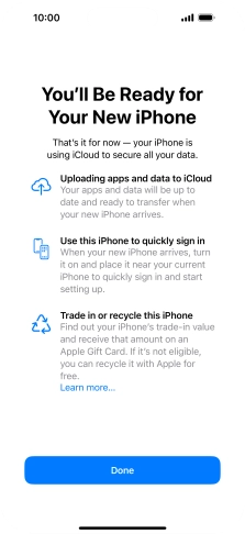 Press Done and follow the instructions on the screen to select the required settings and back up the phone memory to iCloud. Once you've received your new iPhone, you'll be able to restore the content of the iCloud backup. Press Done and follow the instructions on the screen to select the required settings and back up the phone memory to iCloud. Once you've received your new iPhone, you'll be able to restore the content of the iCloud backup.