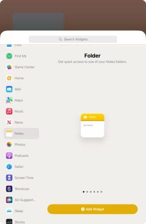 Slide your finger right or left on the screen to select the required widget size.