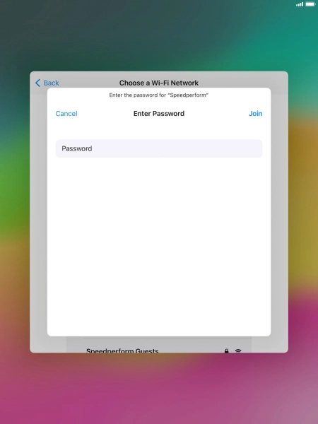 Key in the password for the Wi-Fi network and press Join.