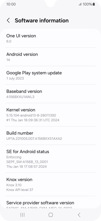 Your phone's software version is displayed below Android version.