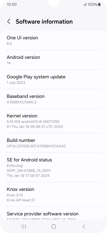 Your phone's software version is displayed below Android version.