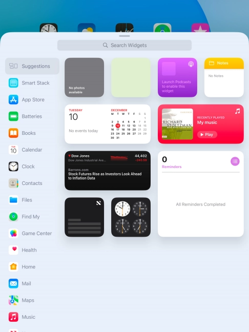 Press the required widget. Press the required widget.