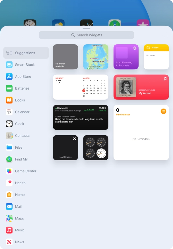 Press the required widget. Press the required widget.