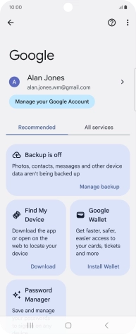 Press Manage backup.