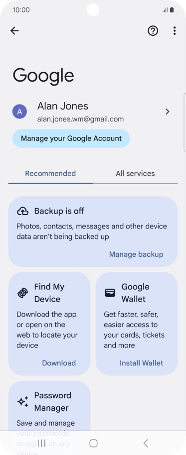 Press Manage backup.
