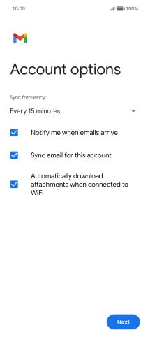 If this screen is displayed, you email account has been recognised and set up automatically. Follow the instructions on the screen to key in more information and finish setting up your phone.