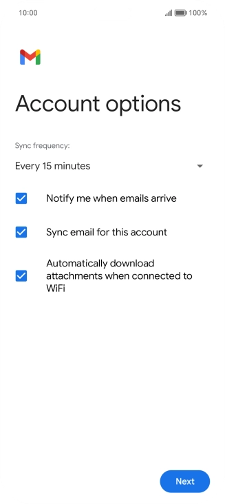 If this screen is displayed, you email account has been recognised and set up automatically. Follow the instructions on the screen to key in more information and finish setting up your phone.