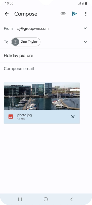Press the text input field and write the text for your email message.