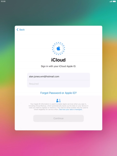 Press Required and key in the password for your Apple ID.