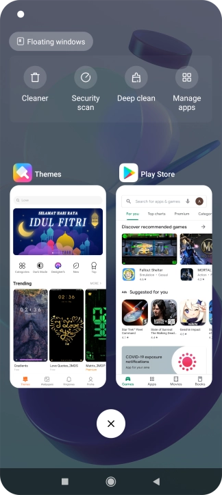 To end one running application, slide your finger right on the required application.