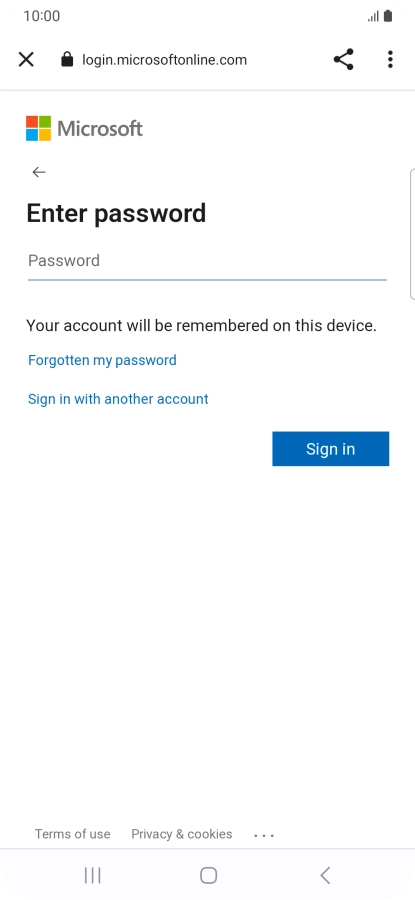 Press Password and key in the password for your email account.