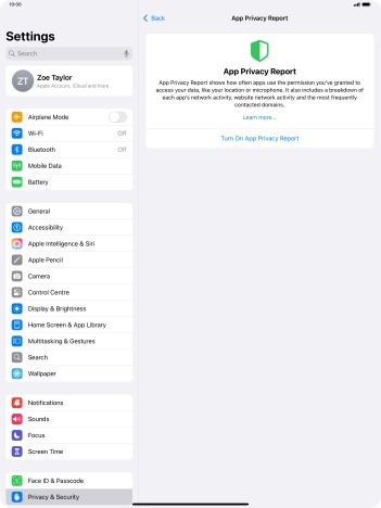 Press Turn On App Privacy Report to turn on the function.