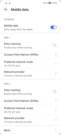Press Access Point Names (APNs) below the required SIM.