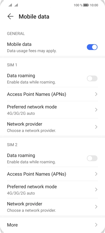 Press Access Point Names (APNs) below the required SIM.