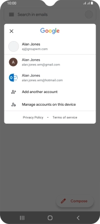 Press the required email account.