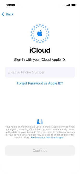 Press Email or Phone Number and key in the username for your Apple ID.