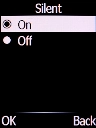 Select On and press the Left selection key to turn on silent mode.