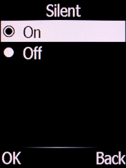 Select On and press the Left selection key to turn on silent mode.