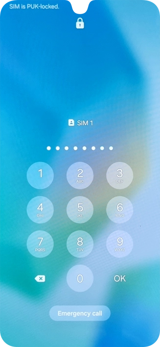 Key in the PUK and press OK.