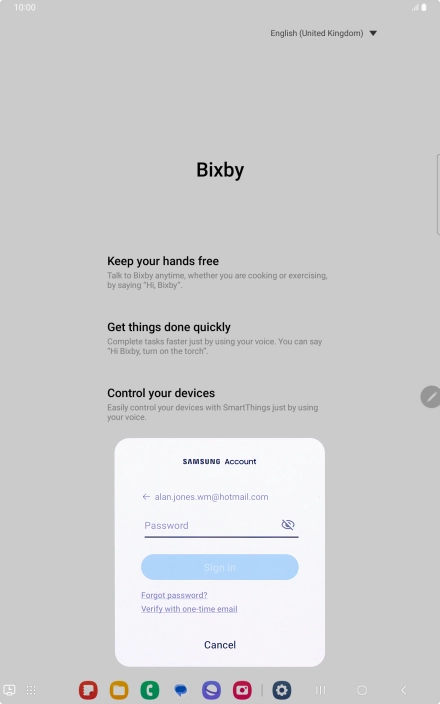Press Password and key in the password for your Samsung account.