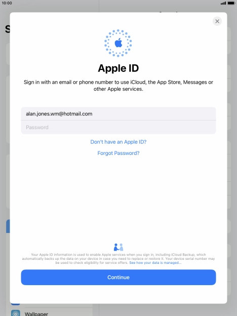 Press Password and key in the password for your Apple ID.