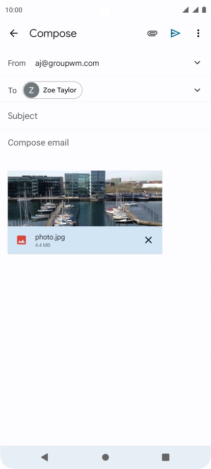 Press Subject and key in the subject of your email message.