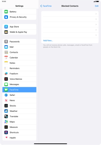 Press Add New... and follow the instructions on the screen to block a contact.