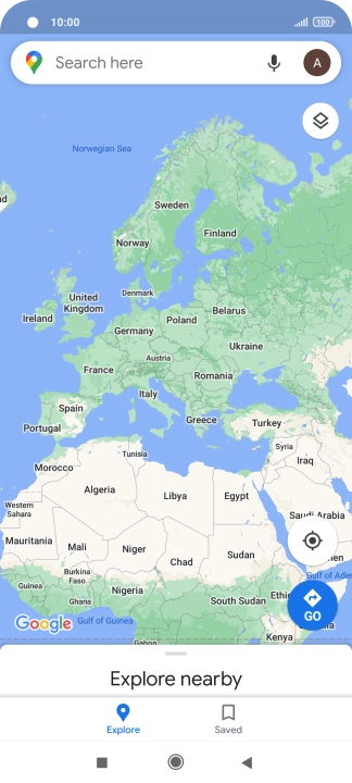 Press the search field and key in the required destination.
