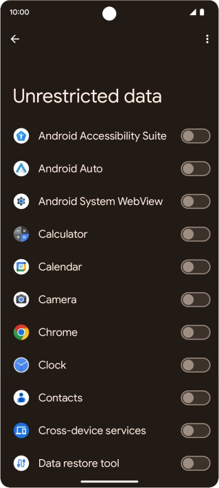 Press the indicators next to the required apps to turn the function on or off.